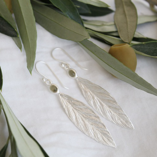 Santorini Olive Earrings - Silver