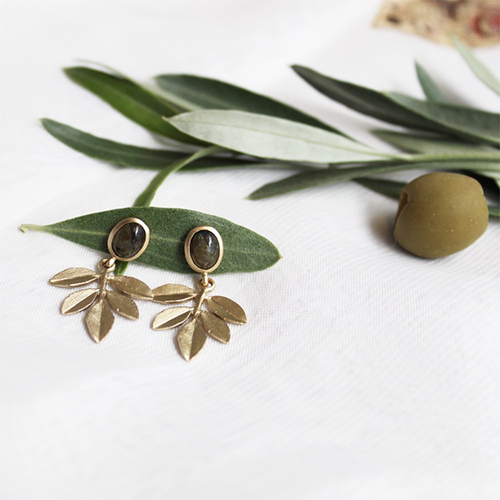 Olive Twig Earrings, bronze / gold