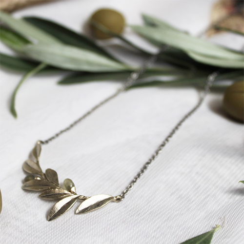 Olive Twig Necklace, bronze/gold