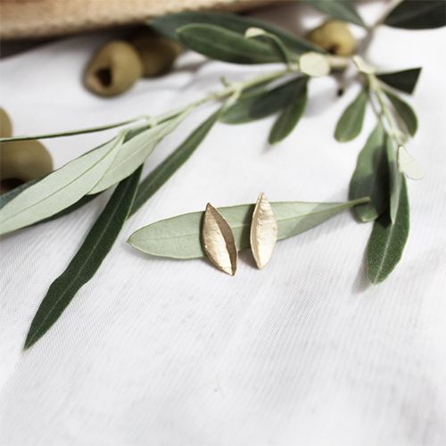 Olive Leaf Earrings, bronze / gold