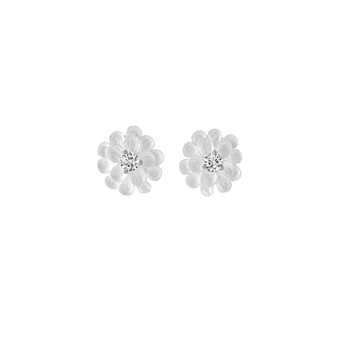 Strawberry Dahlia Earrings - Silver