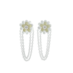 Silk Dahlia Earrings, Silver