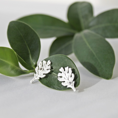 Tiny Oak Leaf Earrings, silver