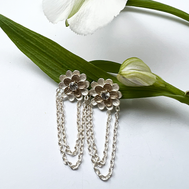 Silk Dahlia Earrings - Silver