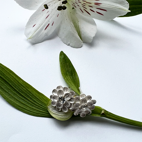 Apricot Dahlia Earrings - Silver