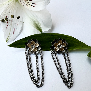 Silk Dahlia Earrings, Bronze