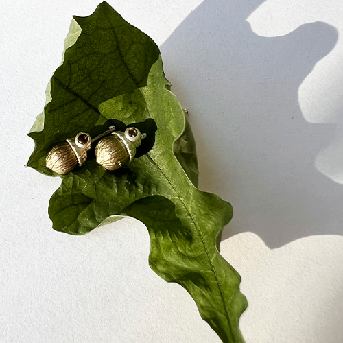 Golden acorns Earrings, silver