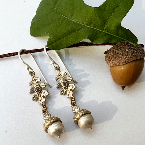 Acorn Twig Earrings, silver