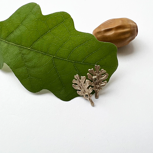 Tiny Oak Leaf Earrings, bronze / gold