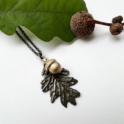 Tiny Mighty Oak Necklace, bronze