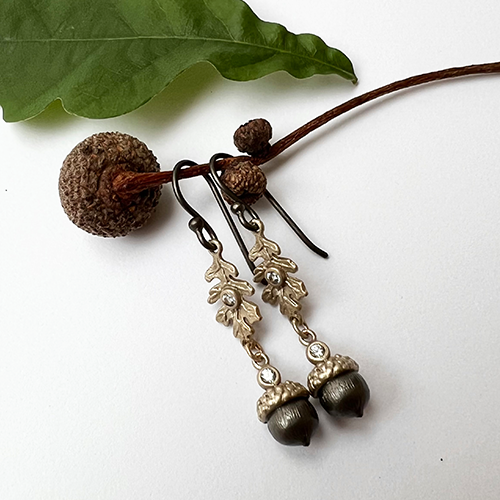 Acorn Twig Earrings, bronze