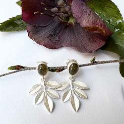 Olive Twig Earrings, silver
