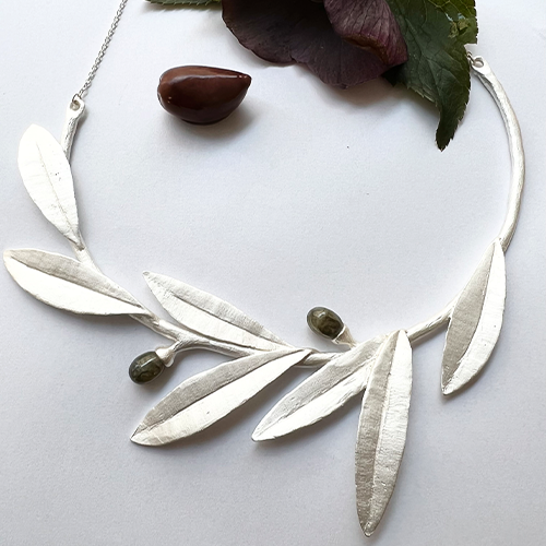 Green Olive Necklace, silver