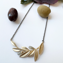 Olive Twig Necklace, bronze/gold