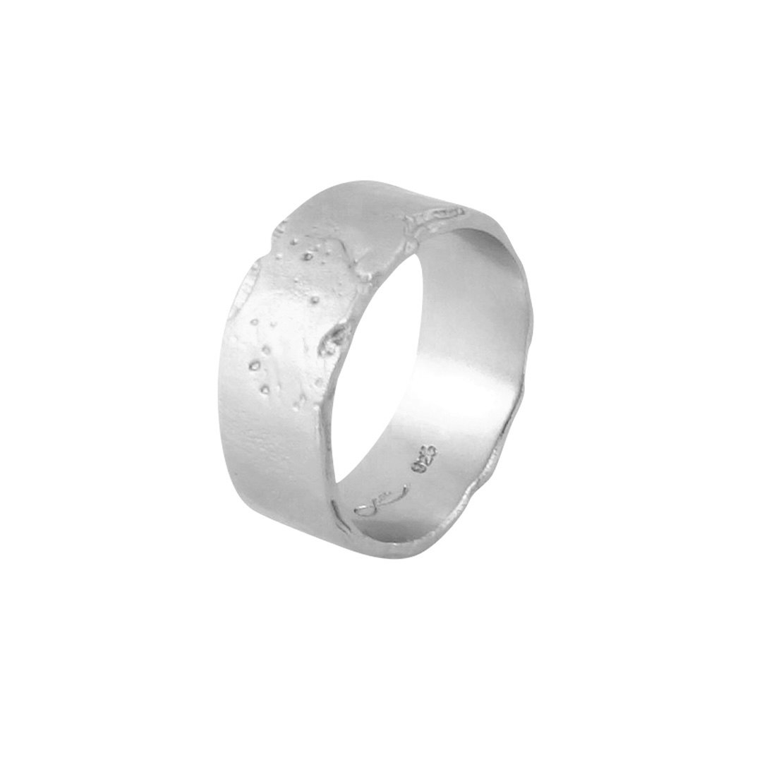 Misty Forest Soil Mens Ring- Silver