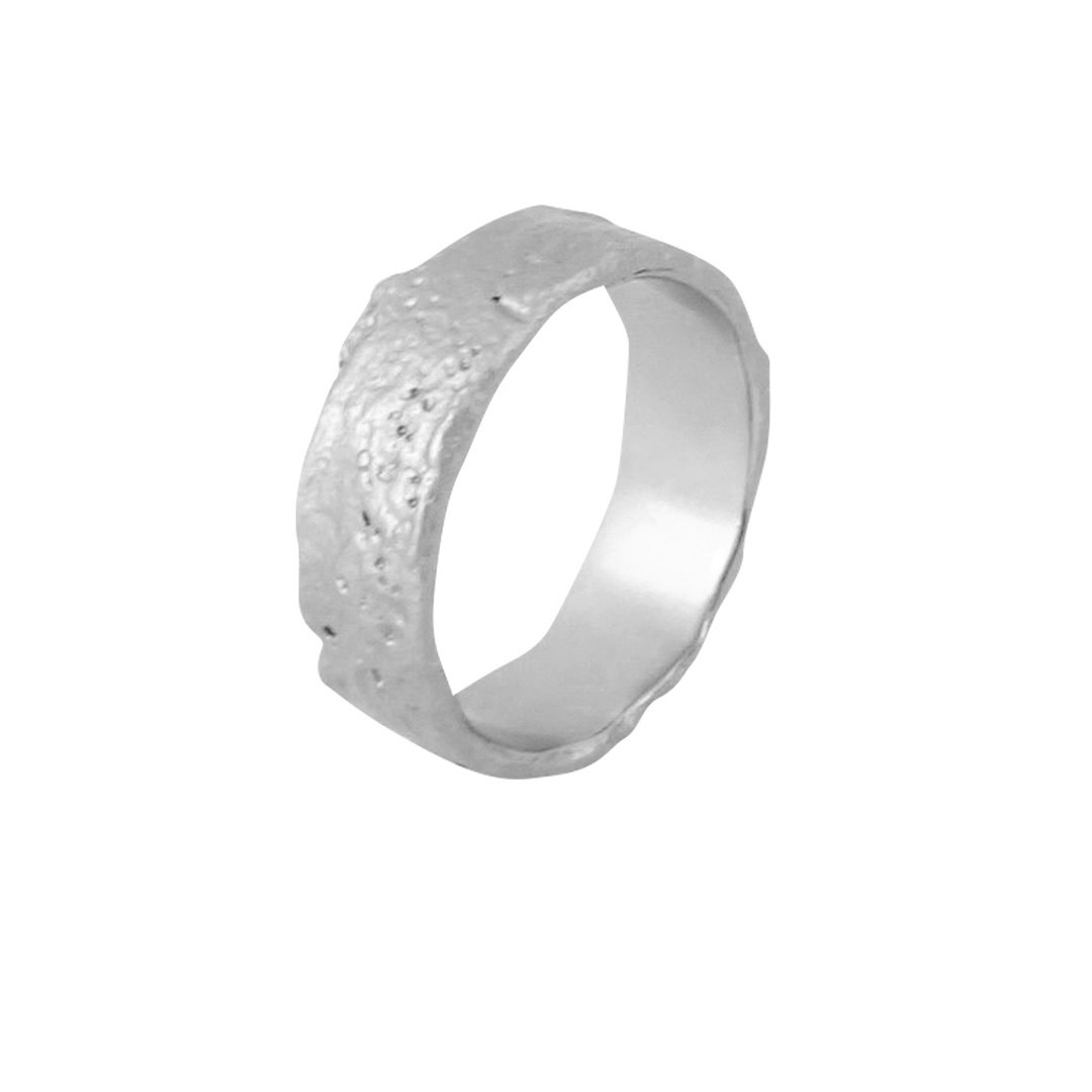 Misty Forest Raw Mens Ring - 18K White Gold with Rhodium