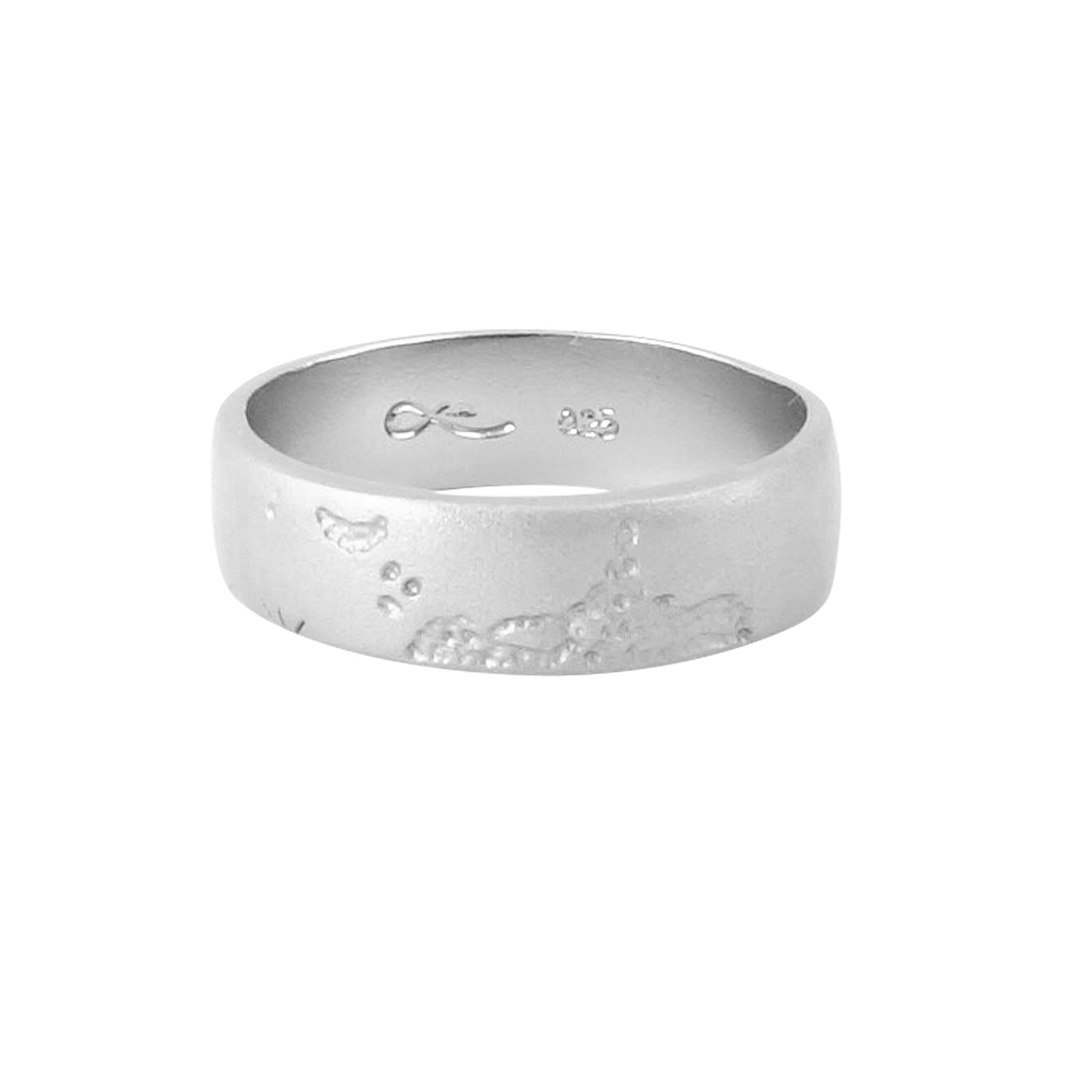 Misty Forest Mens World Ring - 18K Natural White Gold