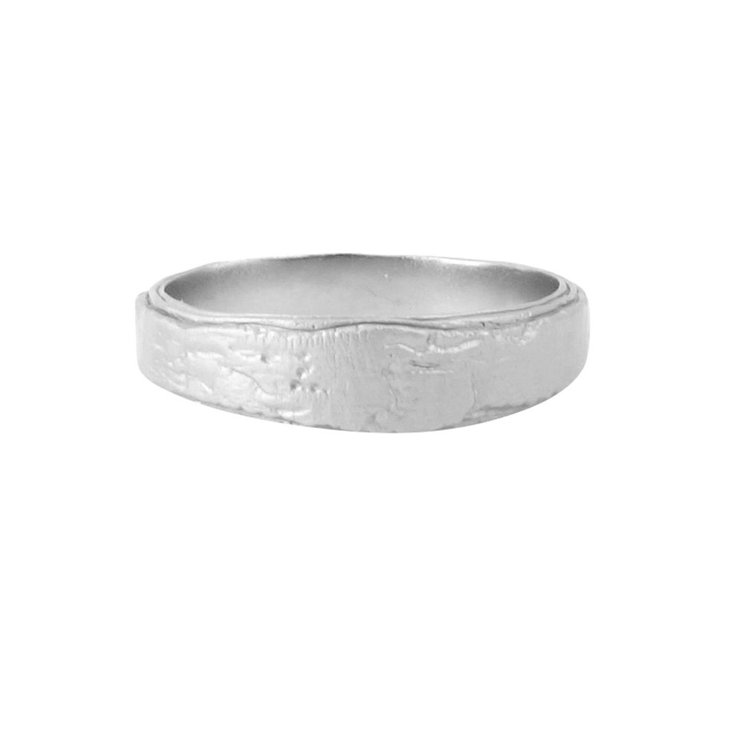 Misty Forest Natural Mens Ring - 18K White Gold with Rhodium