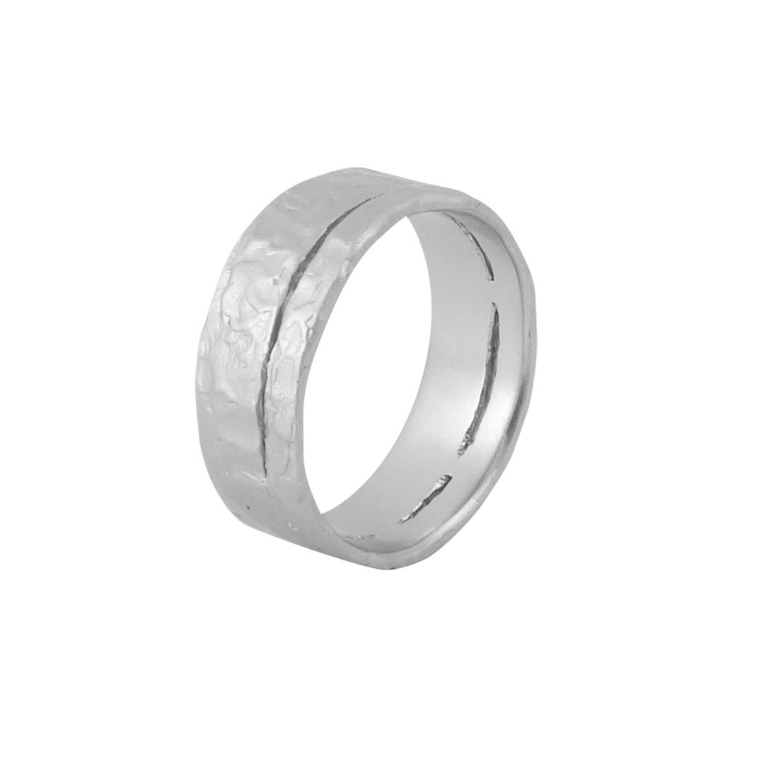 Misty Forest Wilderness Mens Ring - 18K White Gold with Rhodium