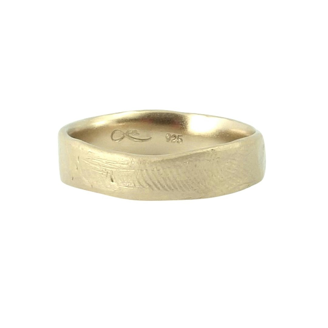 Misty Forest Fingerprint Mens Ring - 18 Karat natürliches Weißgold