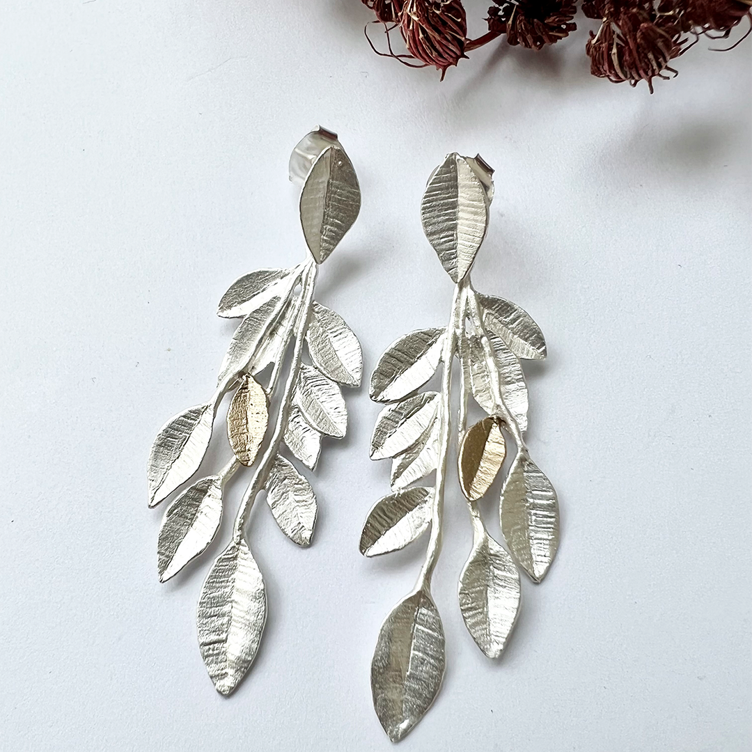 Olive Branch Earrings, silver