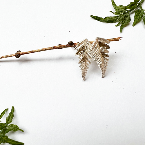 Earrings Lemon Button Fern - Silver