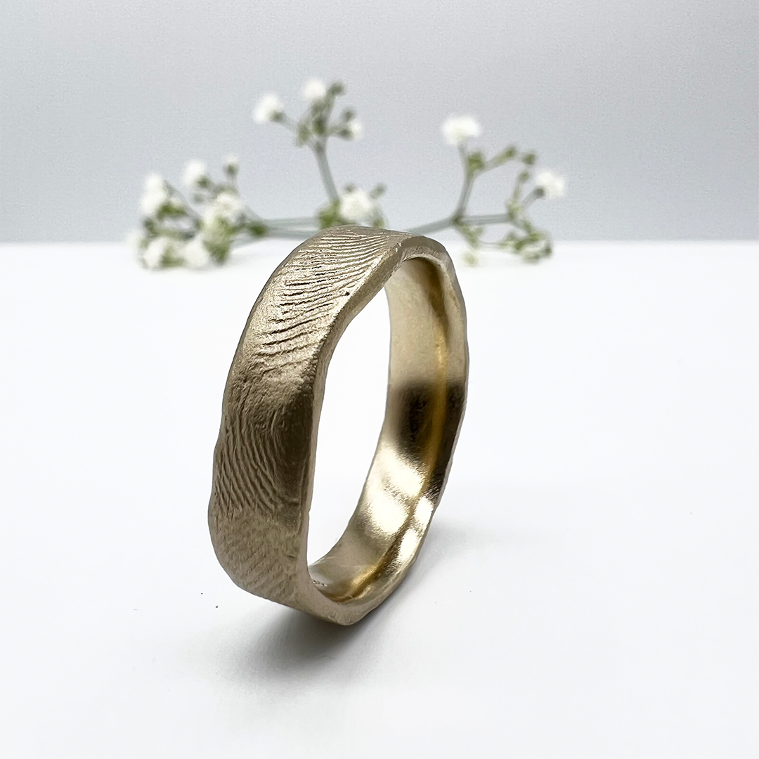 Misty Forest Fingerprint Mens Ring - 14 Karat Gold