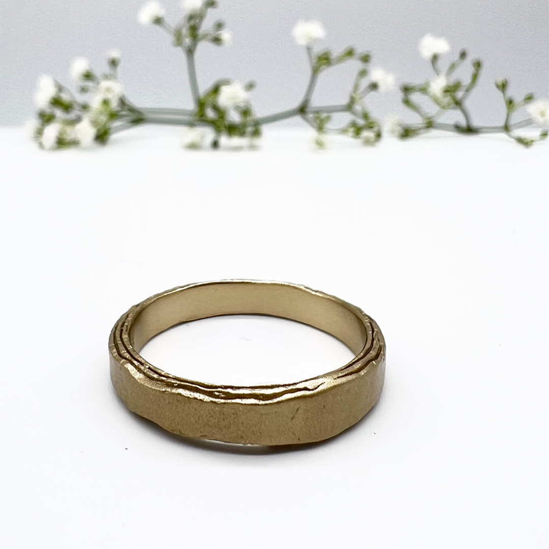 Misty Forest "Rustik" Herrering - 18K naturlig hvidguld