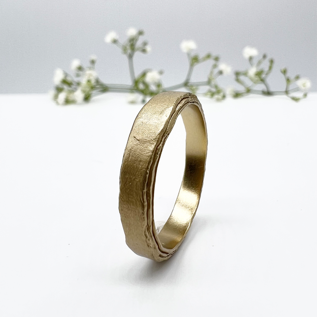Misty Forest Rustic Mens Ring - 18K Natural White Gold