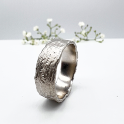 Misty Forest "Raw" Mens Ring - 18K Vitguld med Rhodium