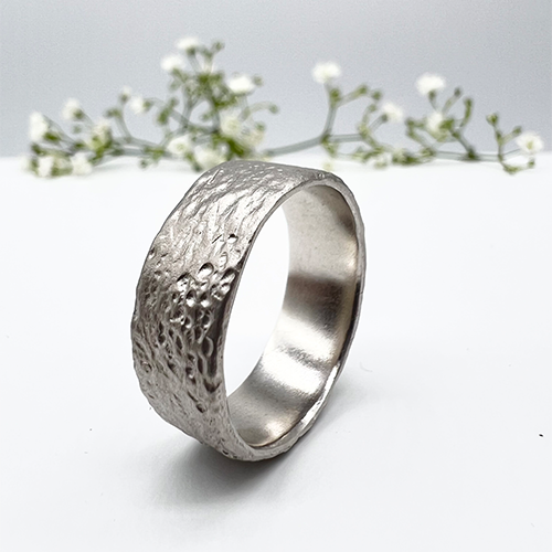 Misty Forest Cotton Mens Ring - 18K White Gold with Rhodium