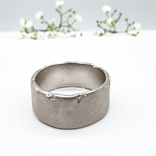 Misty Forest Soil Mens Ring - 18K White Gold with Rhodium