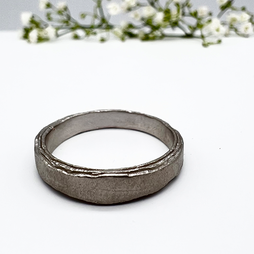 Misty Forest Rustic Mens Ring - 18K White Gold with Rhodium