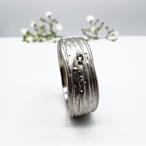 Misty Forest Two Stars Ring - 18K White Gold with Rhodium