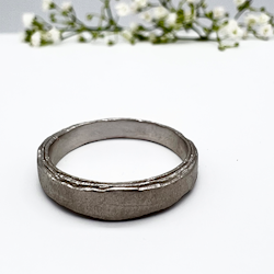 Misty Forest Rustic Mens Ring - Silber