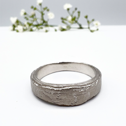 Misty Forest Natural Mens Ring- Silver