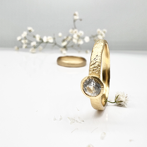 Misty Forest Teardrop Ring - 18K Natural White Gold
