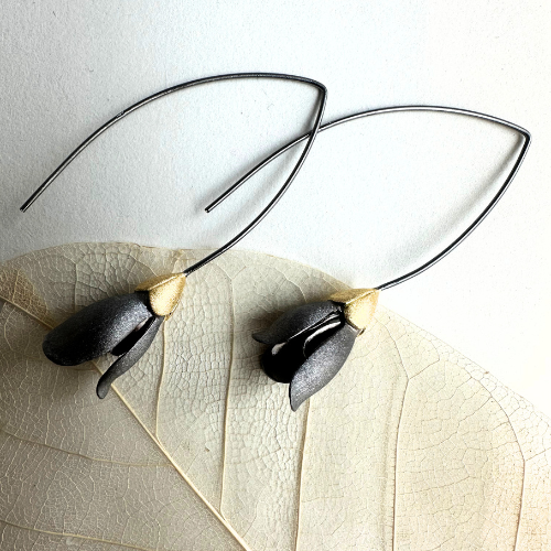 Earrings Snowdrops - Oxidized Silver