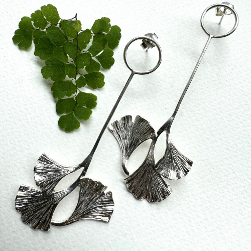 Earrings Ginkgo Leaf - Silver