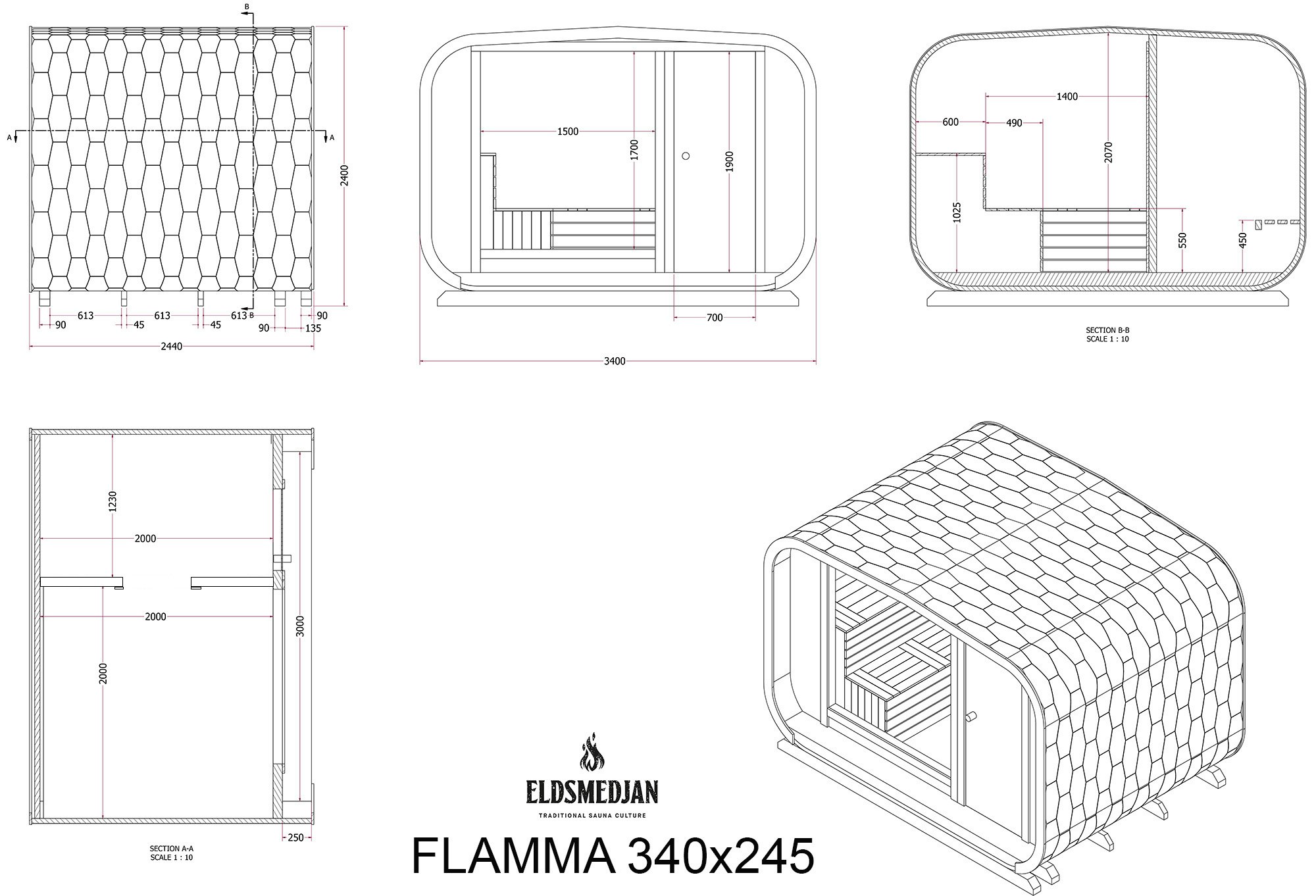 Bastu FLAMMA 340x245 med Relax (8,5m² )