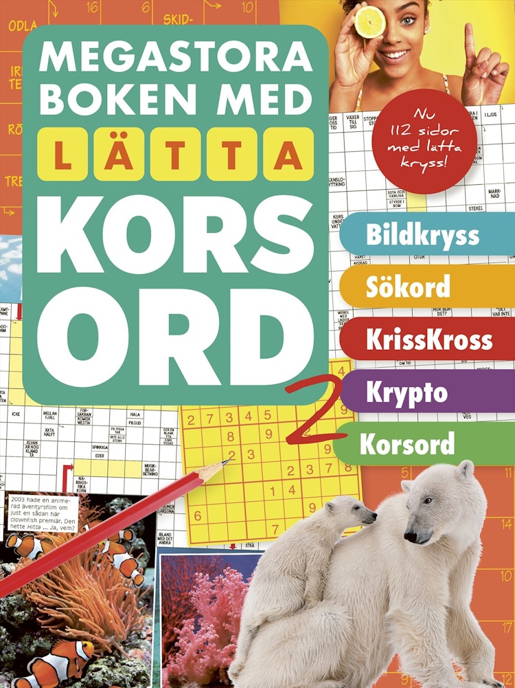 Megastora boken med lätta korsord 2 - finns i Rutströms bokhandel