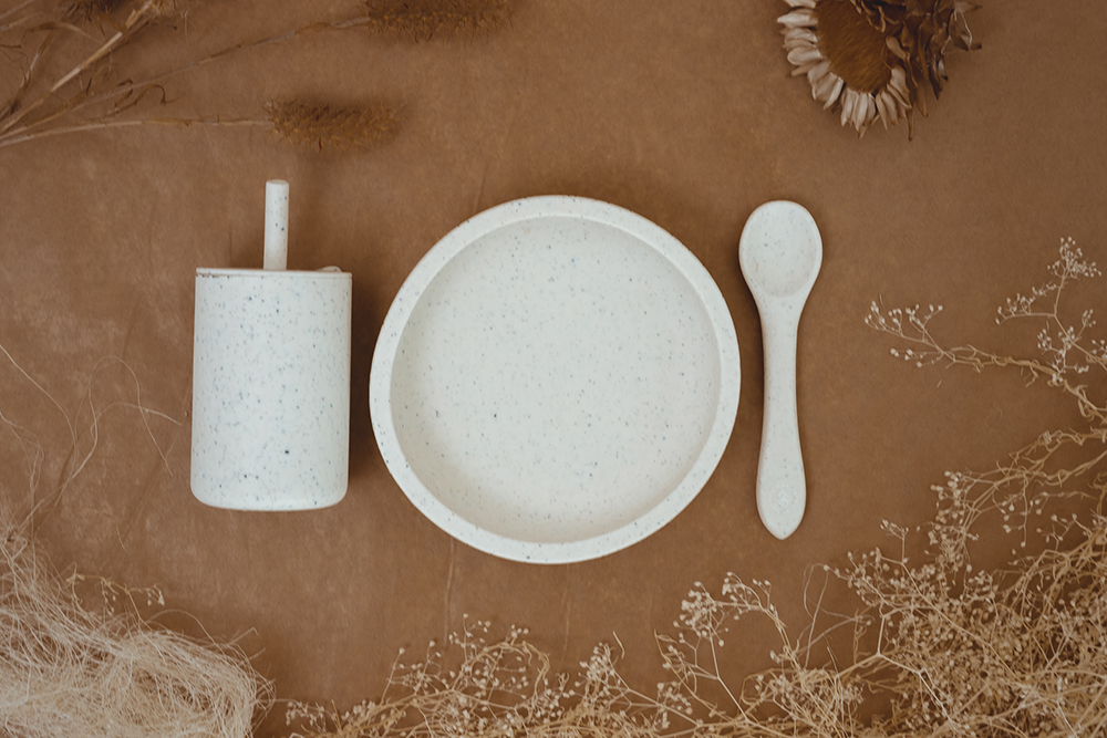 Silicone bowl + spoon – coconut speckle