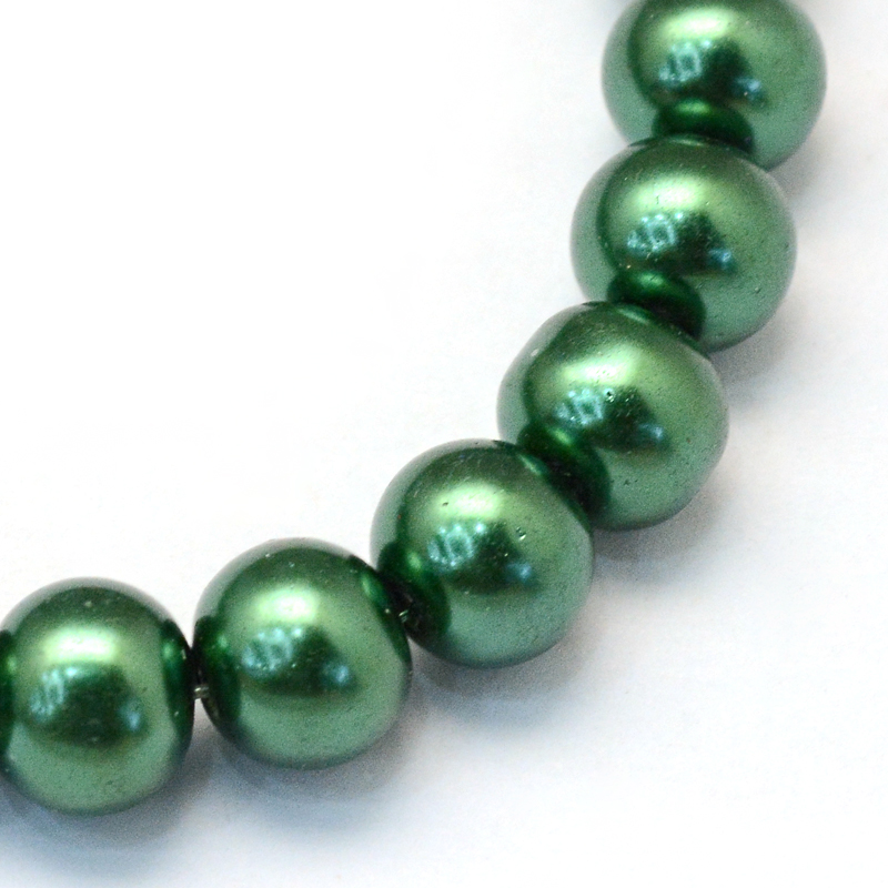 8mm pärlemo glaspärlor på sträng grön