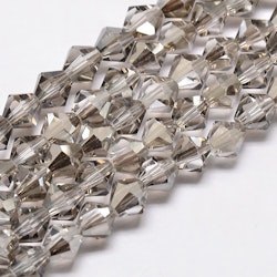 2176 Glaspärlor bicones 6mm transparent silvergrå sträng