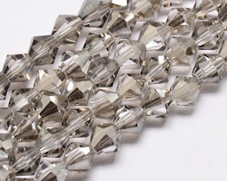 2176 Glaspärlor bicones 6mm transparent silvergrå sträng