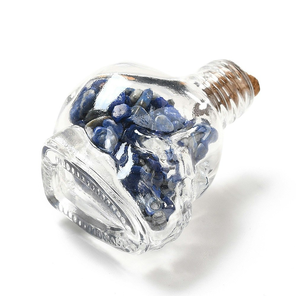 Önskeflaska med kristall chips döskalle Lapiz Lazuli