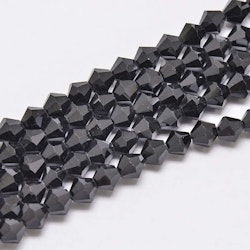 3110 Glaspärlor bicones 6mm på sträng svart