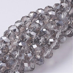 3137 Electropläterade 6mm fasetterad glasrondell ljusgrå silver