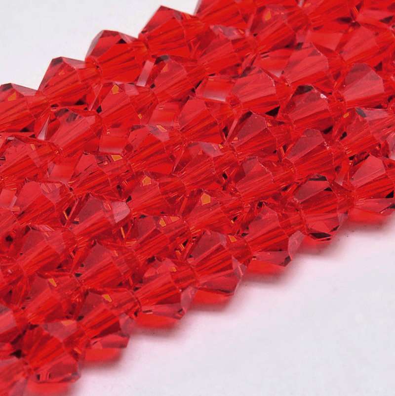 Electropläterade glaspärlor bicones 6mm ab på sträng röd