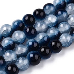Tvåfärgade glaspärlor 8mm medium mörkblåvit på sträng